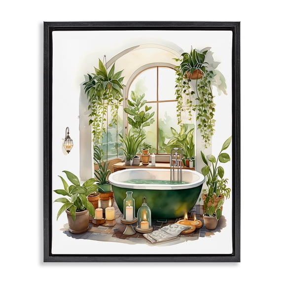 Stupell Industries Tropical Tranquil Tub with Candles & Greenery Black Floating Frame Canvas Art, 17 x 21, by Lettered and Lined