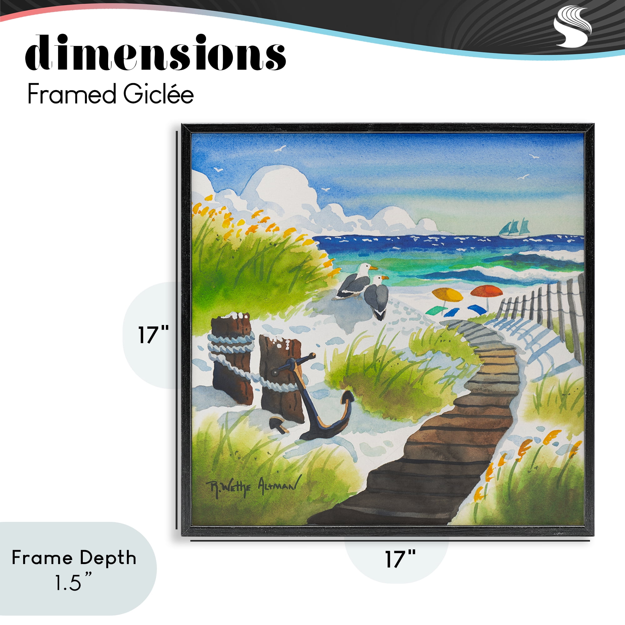 Stupell Industries Seagull & Anchor on Shore Black Framed Giclee Art, design by Robin Altman
