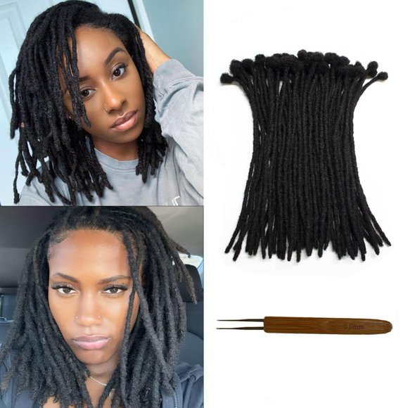 FREESHOW Loc Extensions Human Hair 8Inch 0.4cm Width 30 Strands Dreadlock Extensions Full Handmade Permanent 100% Human Hair Can Be Dyed Bleached Curled for Women Men Kids Natural