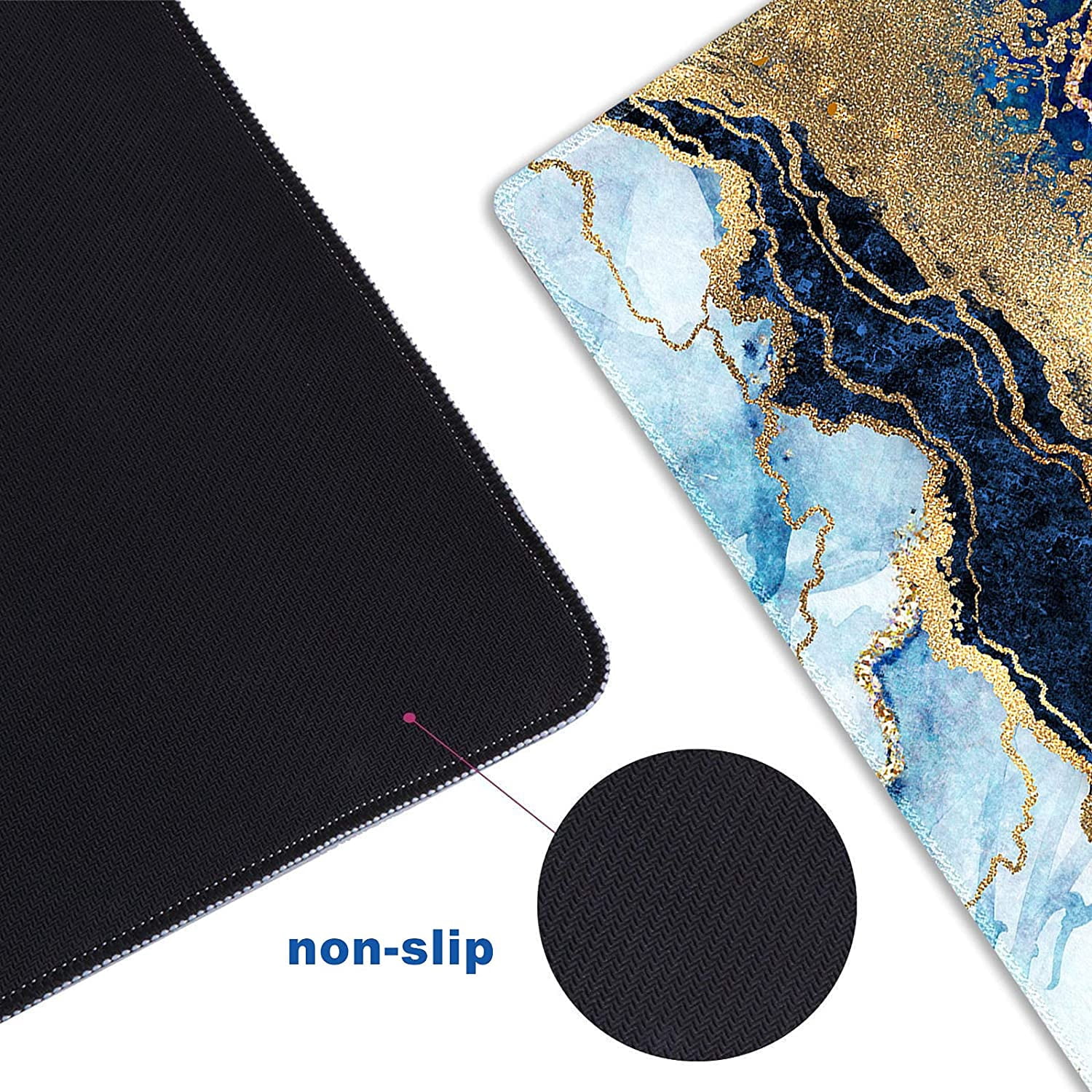 Extended Gaming Mouse Pad XXL Large Keyboard Mat Long Mousepad Desk Decor Writing Pad Non Slip Rubber Base Stitched Edges for Work, Game, Office, Home, 35.1" x 15.7" , Blue Marble