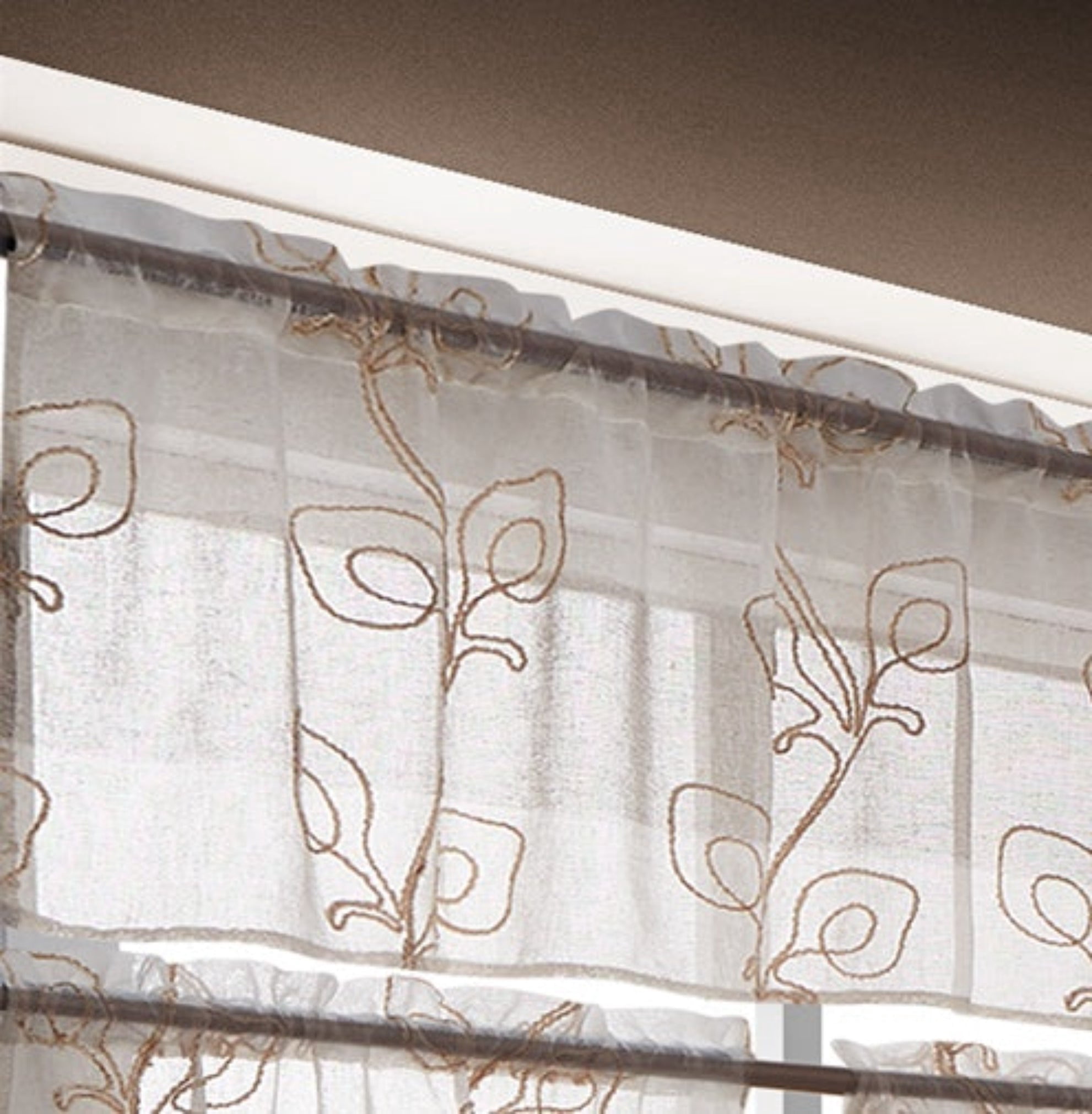 Dainty Home Silvia Linen Look Boho Ombre Gradient Light Filtering Fabric With 3D Floral Chenille Embroidered Textured Kitchen Curtain Set of 3, 1 Valance 52" x 18" and 2 Tiers 26" x 36" Each in Linen