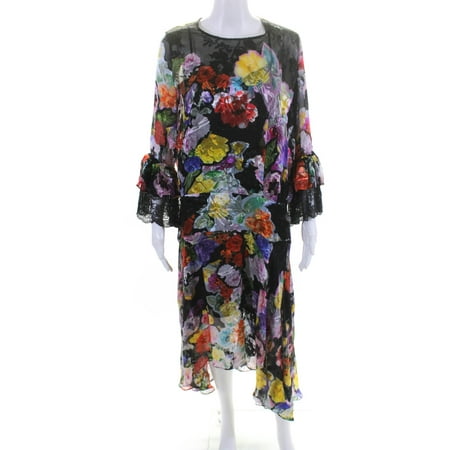 

Pre-owned|Preen By Thornton Bregazzi Womens Silk Floral Print Dress Black Size Small