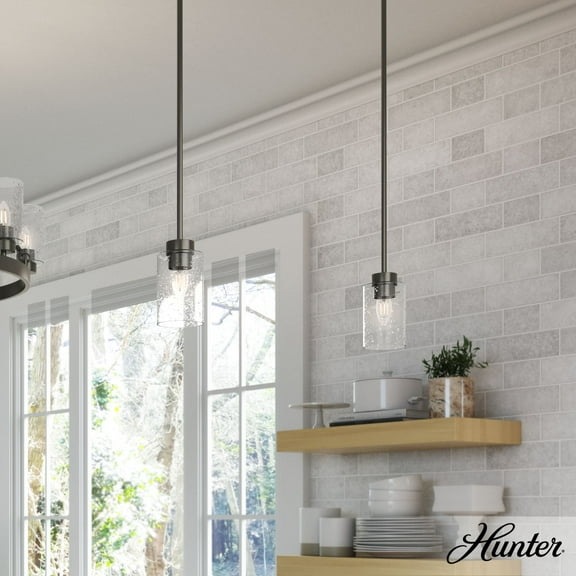 Hunter - Hartland 1-light Noble Bronze, Mini Pendant Light, Dimmable, Casual Style, Cylinder Shaped, for Bedrooms, Dining, Living Rooms - 19013
