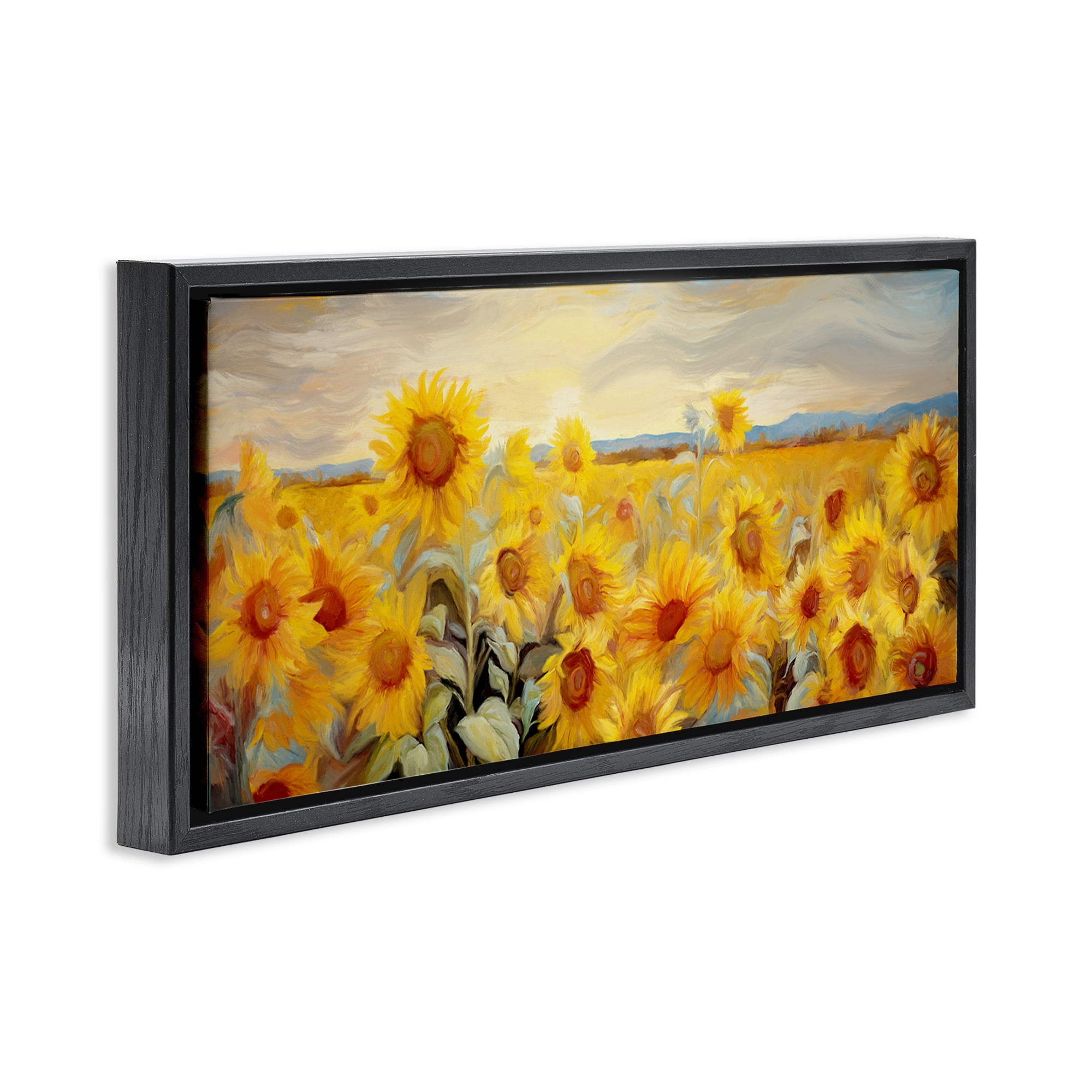 Stupell Industries Panoramic Sunflower Field Landscape & Nature Painting Black Floater Framed Canvas Art Print Wall Art, 25 x 11