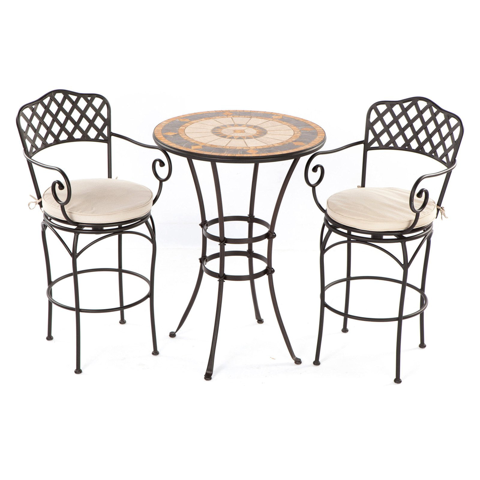 Compass Mosaic Bar Height Bistro Set, Bar Height Outdoor Dining Table And Chairs