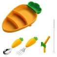 thumbnail image 1 of CSChome Toddler Dinner Plate With Divided Sections Carrot Silicone Plate Set Baby Suction Cup Plate, Safe Self feeding, Includes Straws, Cutter, and Forks, 1 of 7