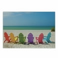 thumbnail image 1 of Summer Cutting Board, Seascape Panorama with Adroable Colorful Painted Wooden Deskchairs on Sandy Beach, Decorative Tempered Glass Cutting and Serving Board, in 3 Sizes, by Ambesonne, 1 of 2