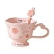 thumbnail image 5 of Taza de café de cerámica estética para , leche, cacao, café, taza floral femenina, regalo de cumpleaños de Valentín para mujeres y niñas. Rosa, 5 of 8