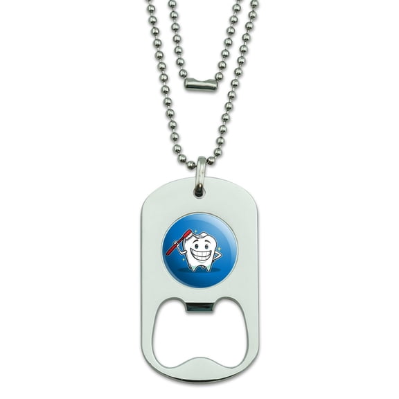 Happy Tooth Toothbrush Dentist Military Dog Tag Bottle Opener Pendant