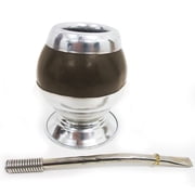 Shine With This Classic Argentina Mate Gourd Cup With Stand Bombilla Kit New 6260