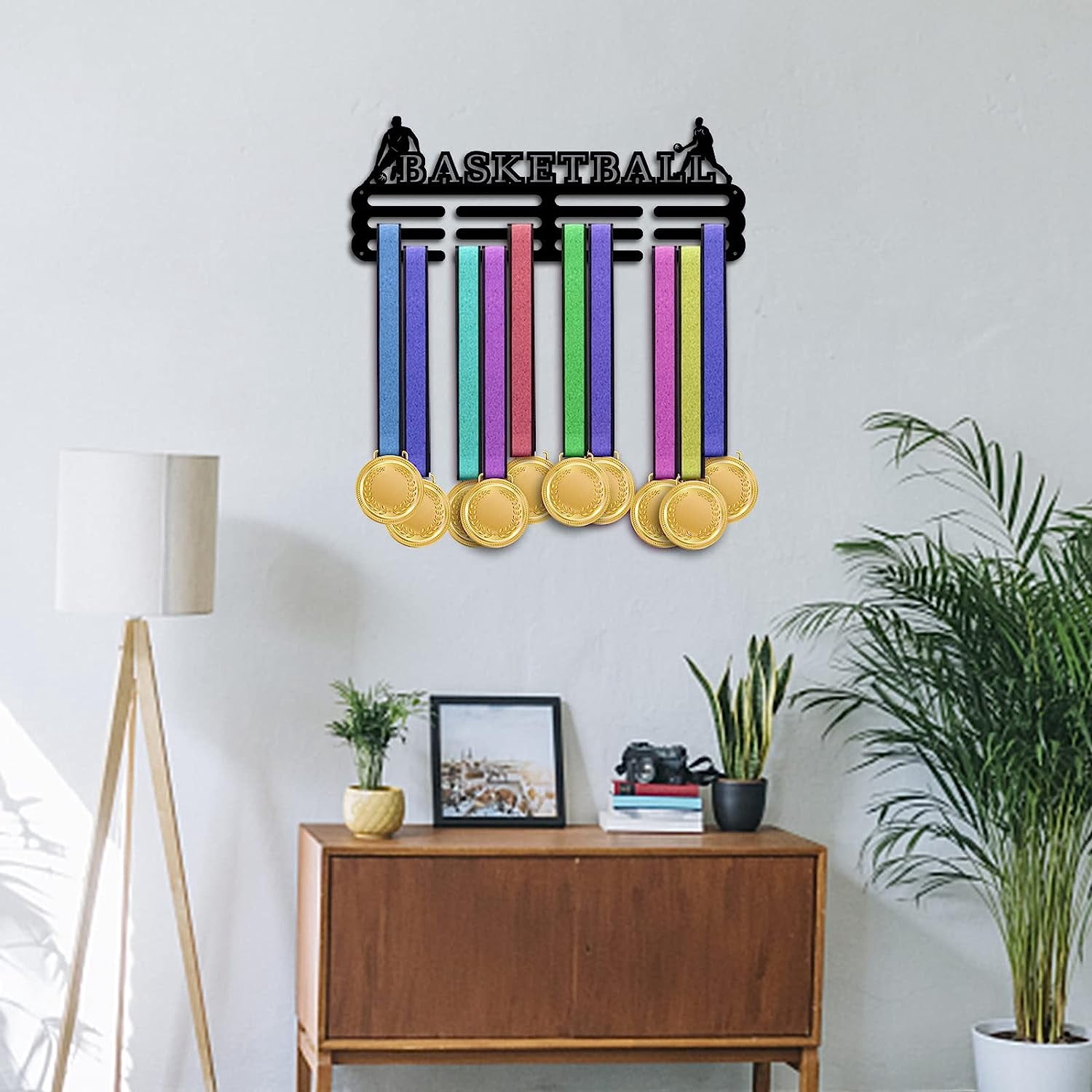 Medal Display Hanger Holder Basketball Medal Holder 15.7” Awards Ribbon Hanger Medal Display Wall Rack Sports Medal Hanger Display for Sports Athletes Basketball Awards Cheer