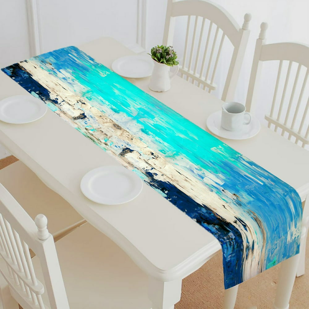 ABPHQTO Turquoise And Blue Abstract Art Painting Table Runner Placemat ...