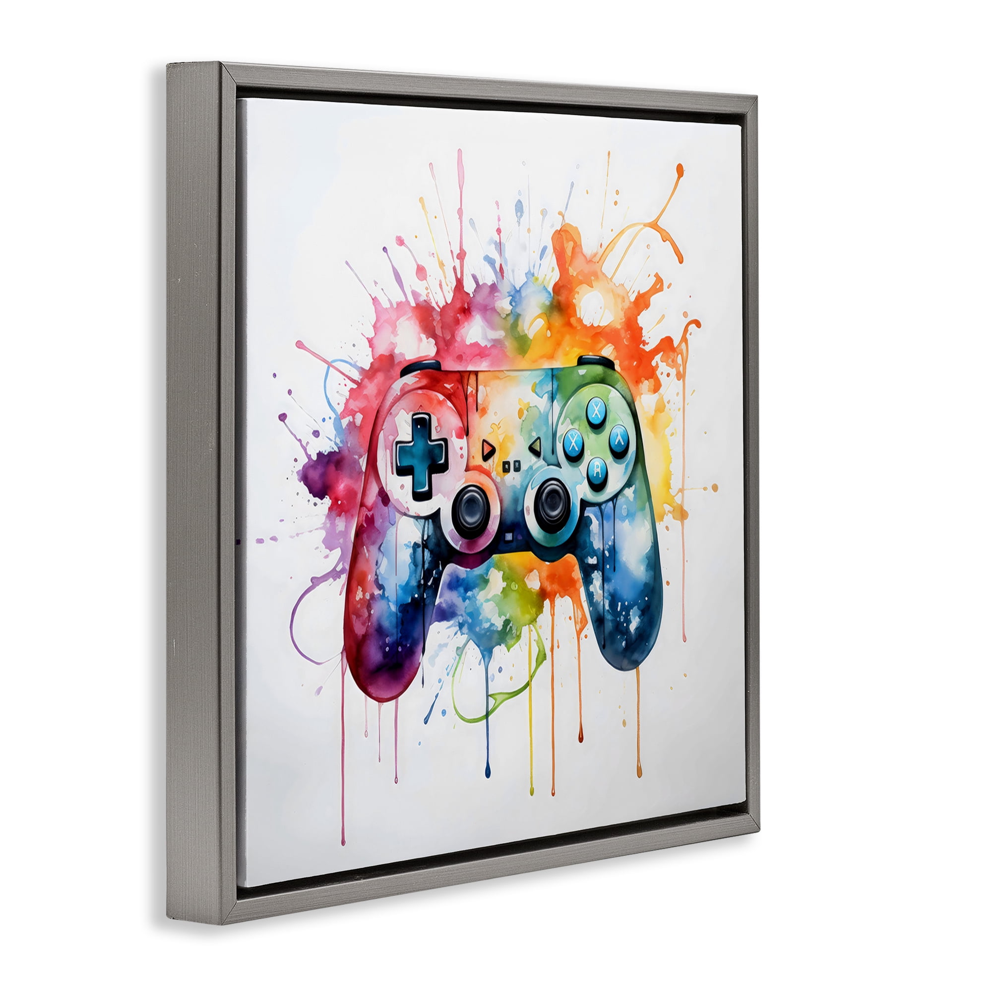 Stupell Industries Colors of Gaming Splatter Gray Framed Floater Canvas Wall Art, design by Creative Studio