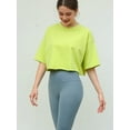 thumbnail image 2 of Short Sleeve Loose Crop Top Women Crew Neck Crop Shirt Drop Shoulder Casual Boxy Yoga Running Cropped Baic Tee Green XL, 2 of 6