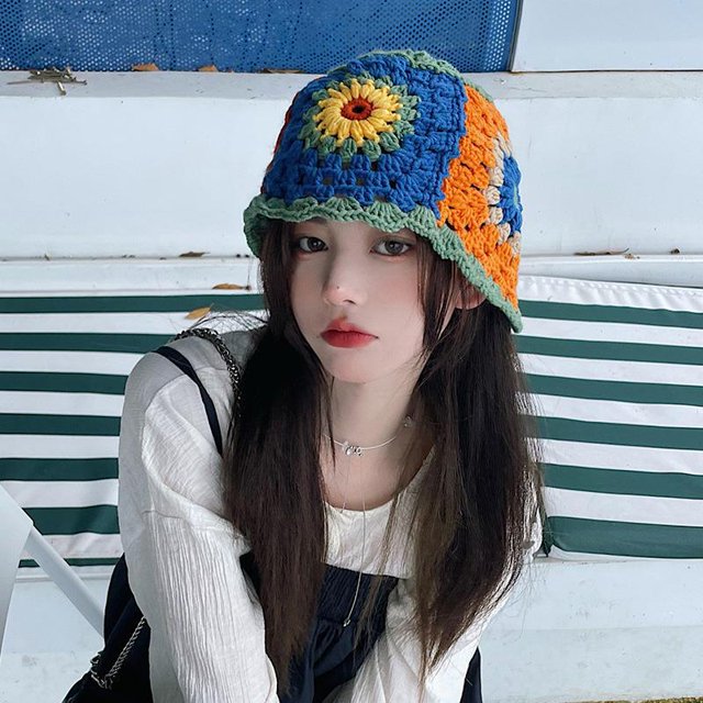Sombreros de pescador tejidos con flores para mujer, gorros de crochet hechos a mano, gorro de punto cloche