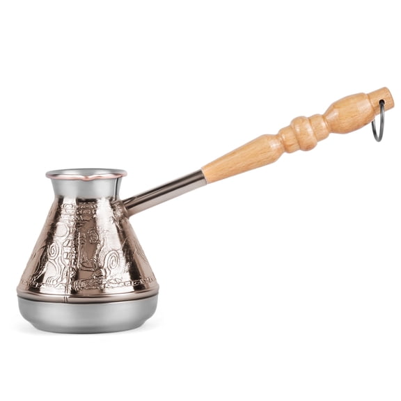STPgoods Leopard Copper Cezve 7 fl oz Turkish Coffee Pot with Wooden Handle Stove Top Coffee Maker
