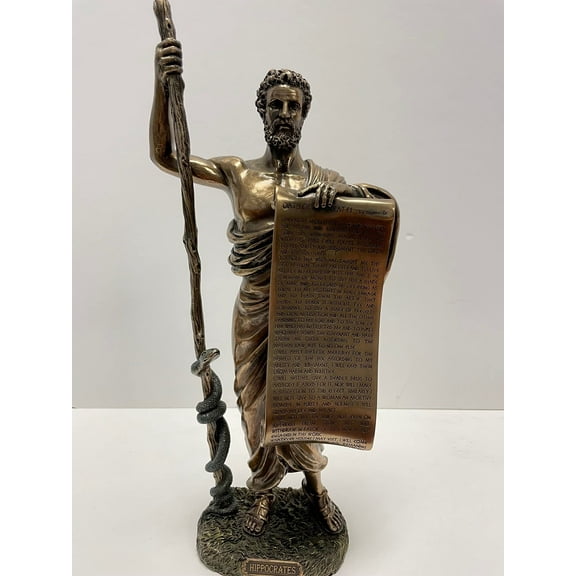Religious Gifts Ancient Greek Figure Hippocrates of Cos with Hippocratic Oath Cold Cast Bronze Statue White