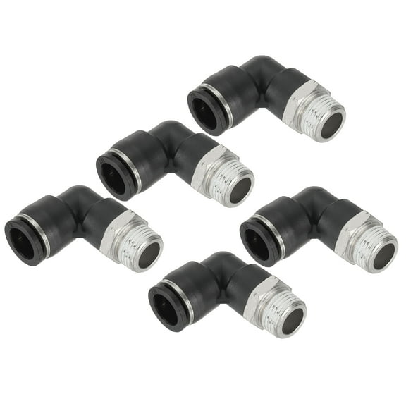 Uxcell 5 Pcs Male Elbow 1/2" Tubing OD x 3/8" NPT Thread 90 Push to Connect Fittings