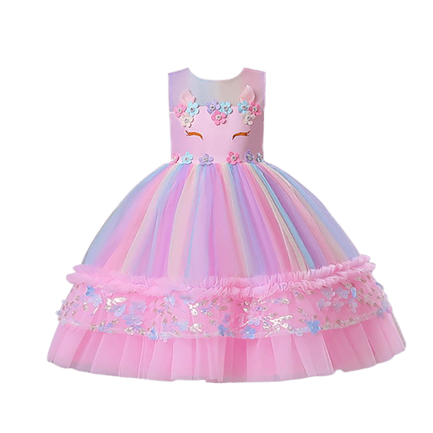 Niñas Unicornio Tutu Pink Princess Dress Adolescentes Fiesta de cumpleaños Trajes Niños Niños Halloween Cosplay Unicornio Realizar Costume7-8T (Etiqueta 140) Gao Jinjia LED
