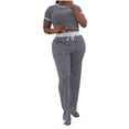 thumbnail image 1 of Camisas de Manga Corta para las Mujeres Fallow Blusa de Color Sólido con Set de Pantalones de Bolsillo, Cuerda de Dibujo de Cintura Elástica para el Uso Casual de Verano, 1 of 5