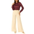 thumbnail image 2 of INSPIRAR CHIC Blusa de satén de manga larga con cuello de lazo para mujer en color burdeos, 2 of 5