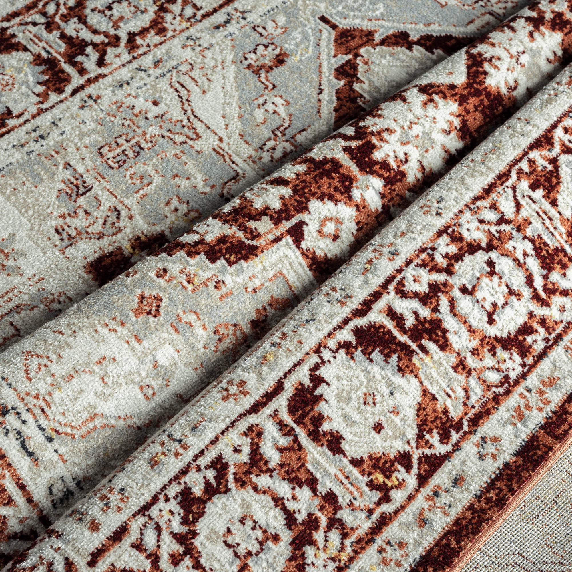 Everwash Treasure Rubia Traditional Medallion Machine Washable Indoor Area Rug, Ivory/Red, 5'2"x7'2"