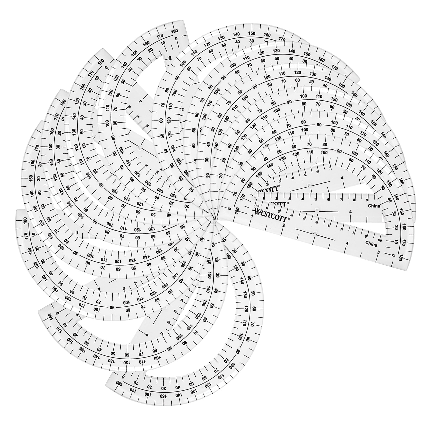 Westcott Protractor, 6', 180 Degree, Plastic, Imperial/Metric, for School, Clear, 12-Pack