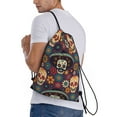 thumbnail image 4 of Yiaed Skulls and Flowers Print Drawstring Bags Drawstring Backpack Bulk String Back Pack Gym Sport Bag-Medium, 4 of 5