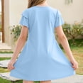 thumbnail image 4 of Fesfesfes Girls' Summer Solid Color Short Sleeve Crew Neck Elastic Waist Dress Casual Comfortable Dress for Kids A-line Ruffle Sleeve Casual Dress 5-15 Years, 4 of 6