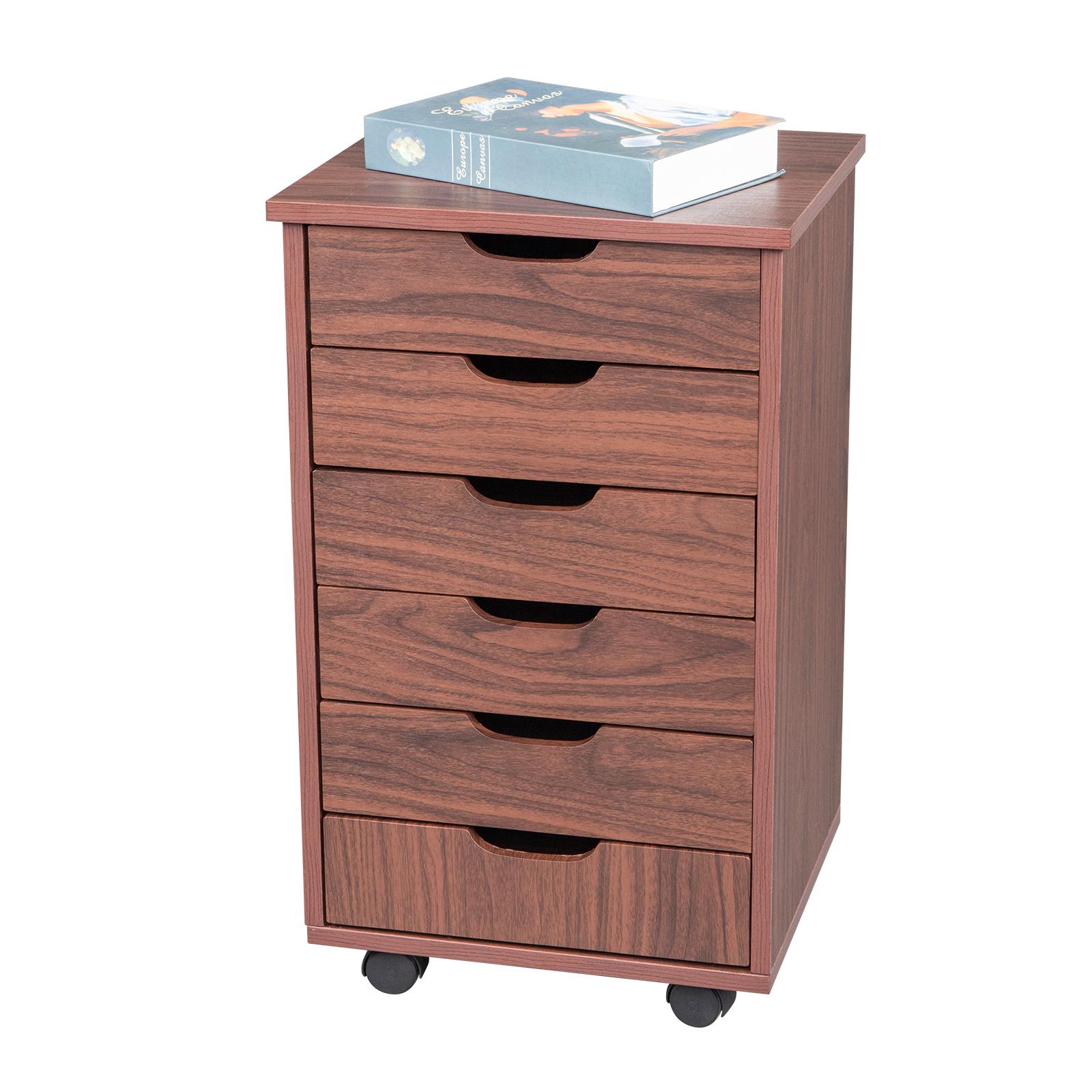 File with Wheels, Wood Portable Filing with 6 Drawer