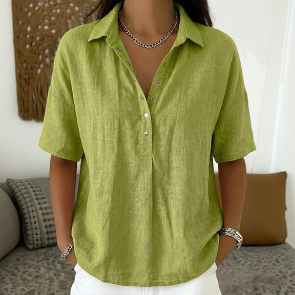 Womens Tops Short Sleeve Shirts Buttons V Neck Fashion Summer Outfits Plus Size Blouses Trendy Tee Shirts 2026 Vacation Fashion Clothes