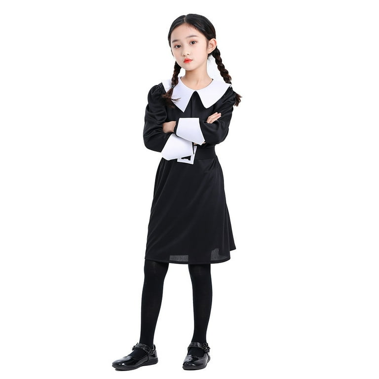 Wednesday Addams Costume For Women Girls Collar Black Dress