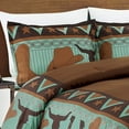 thumbnail image 3 of 3 Piece Western Cabin Lodge Comforter Set Brown/Teal Horseshoe, Horse, Barb Wired Cow Boy Hat Boot Print Southwestern Cowboy Queen Size Bedding- Western, 3 of 6