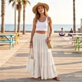 thumbnail image 7 of Yungyresw Women's Casual Maxi Skirt Elastic Waist Loose Flowy Tiered Skirts Boho Style Comfortable Solid A Line Skirt For Women Beige L, 7 of 7