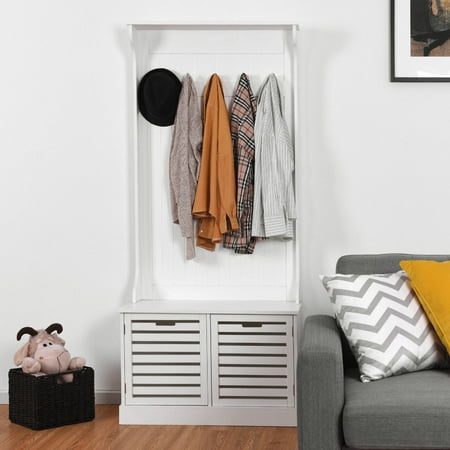 Hall Tree Storage Bench Entry Stand Hat Coat Rack Entryway Wood