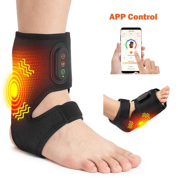 Cordless Ankle Massager with Heat 3 Vibration Modes 3 Heat Levels 3000mAh Rechargeable APP Control Electric Foot Massager Wrap for Feet Ankle Black