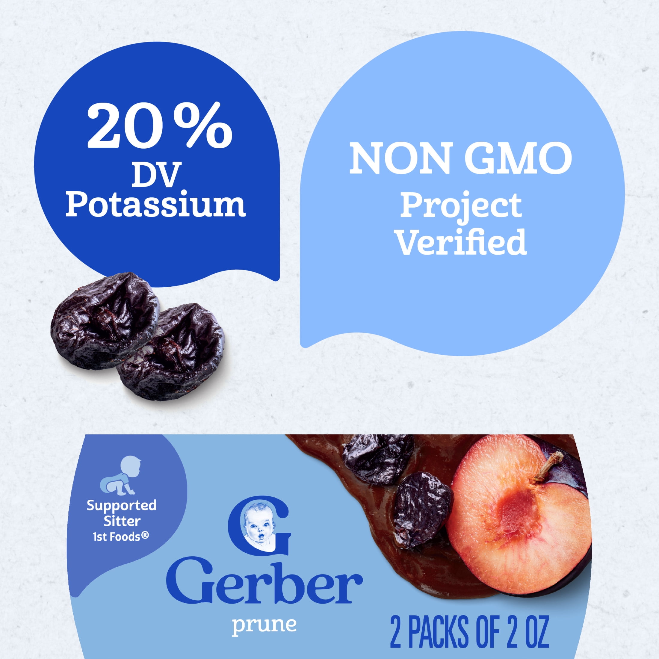 (8 pack) Gerber 1st Foods Baby Food, Prune, 2 oz Tubs (2 Pack)