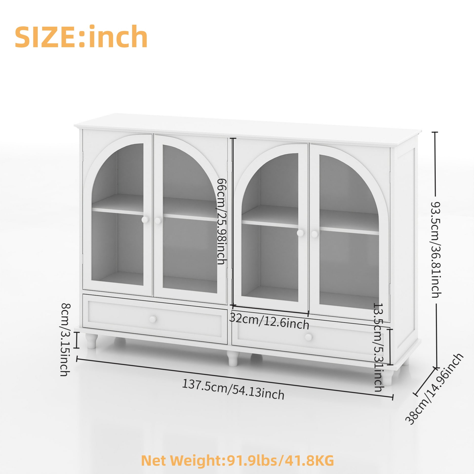 Aukfa 2 PCS Buffet Pantry Cabinet,Wood Sideboard Storage Cabinet for Dining Room Hallway Entryway,White