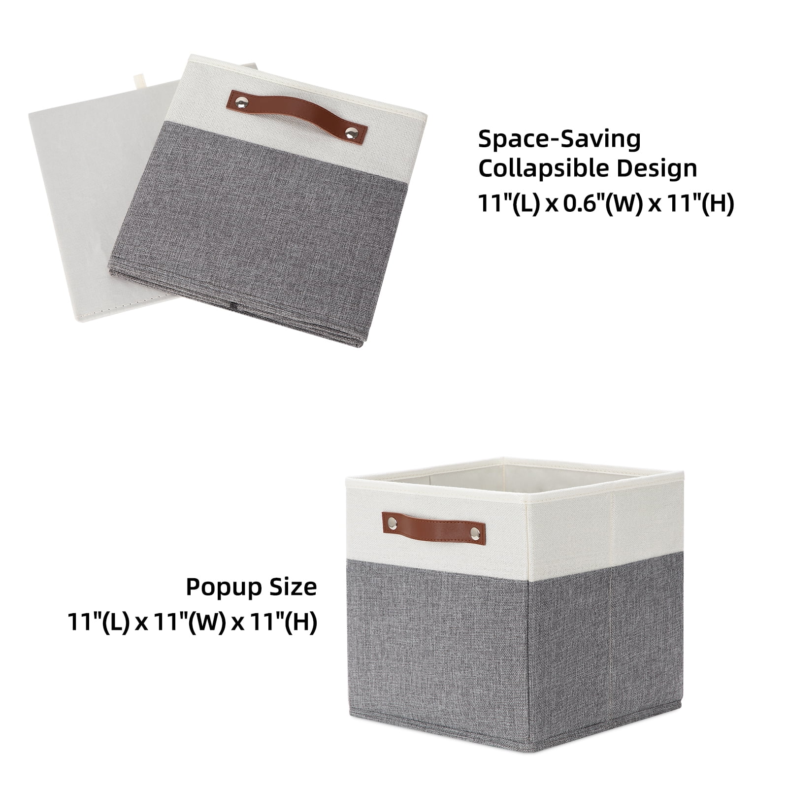 ANLEM 11x11 Fabric Cube Storage Bins, Set of 4, Foldable Storage Cube Bin Baskets for Shelves with Handles, Bins for Cube Organizer Home Toy Nursery Closet(White Gray)