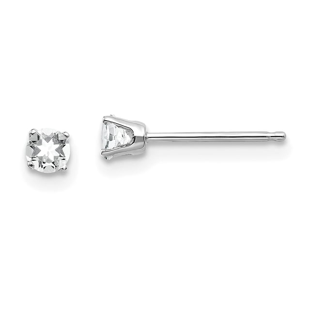 14k White Gold 3mm Topaz Stud Earrings Birthstone April Gemstone