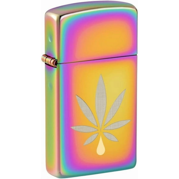 Zippo Lighter - Customized Message on Slim with Leaf - Multi Spectrum 48670