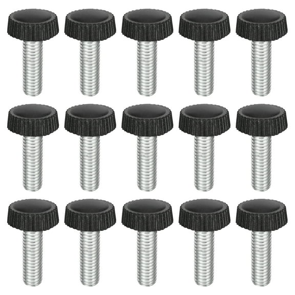15Pack M6x20mm Threaded Knurled Thumb Screws, Zinc Plated Carbon Steel Clamping Knobs Grip, Black