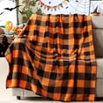 thumbnail image 5 of Fleece Throw Blankets, Orange Buffalo Plaid Throw Blanket for Couch Sofa Bed, Soft Warm Fuzzy Cozy Checkered Blanket, Lightweight Farmhouse Halloween Decor 50" x 60" (Pumpkin & Orange), 5 of 6