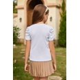 thumbnail image 3 of Arshiner Girls Shirts Summer Cute Classic Puff Short Sleeve Plain Ribbed Knit Crew Neck T-Shirt Tee Tops Blouse Black 9-10 Years 16 Off-white, 3 of 8