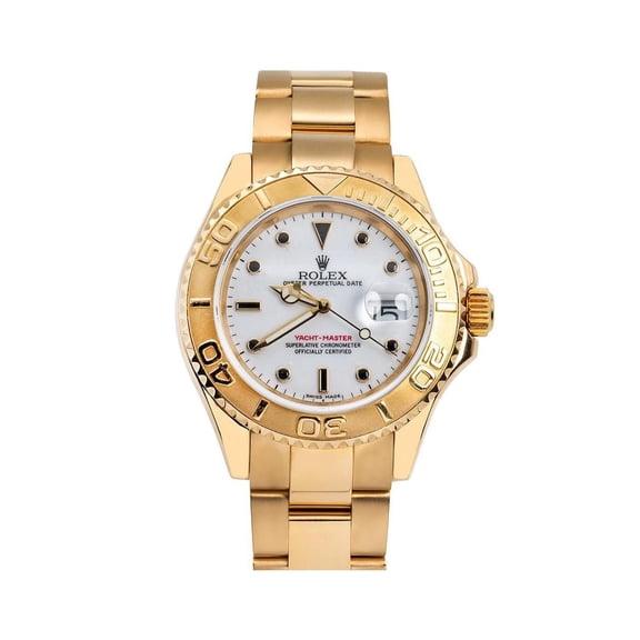 Pre-Owned Rolex Yacht-Master 40MM 16628 White Dial Yellow Gold Bezel 18K Yellow Gold Oyster Bracelet