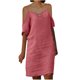 thumbnail image 2 of Puntoco Vestidos Mujer Verano Sexy Sin Tirantes Manga Con Cuello En V Vestido De Mujer Falda Casual Hasta La Rodilla, 2 of 5
