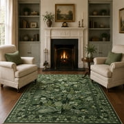 Moynesa 5'x7' Area Rugs for Living Room, Green Botanical Floral Washable Rugs for Bedroom Non-Slip Soft Modern Natural Rugs for Dining Room, Stain Resistant Accent Carpet for Dorm Apartment