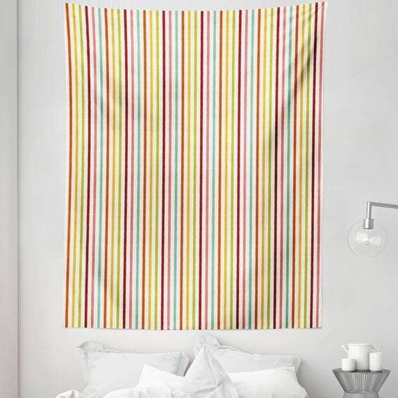 Geometrical Tapestry, Illustration of Colorful Vertical Stripes Designed in Repeated Pattern, Fabric Wall Hanging Decor for Bedroom Living Room Dorm, 5 Sizes, Ivory Multicolor, by Ambesonne