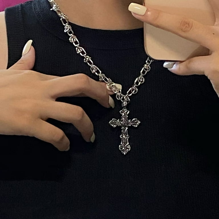ZPAQI Vintage Cross Pendant Necklace for Women Men Chain