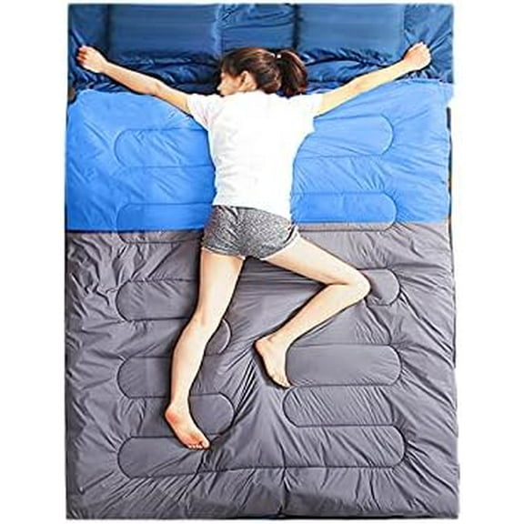 Warm Double Sleeping Bag Men and Women Sleeping Bag Outdoor Camping Ultra Light Adult Suitable for Hiking Soft Stitchable,Blue